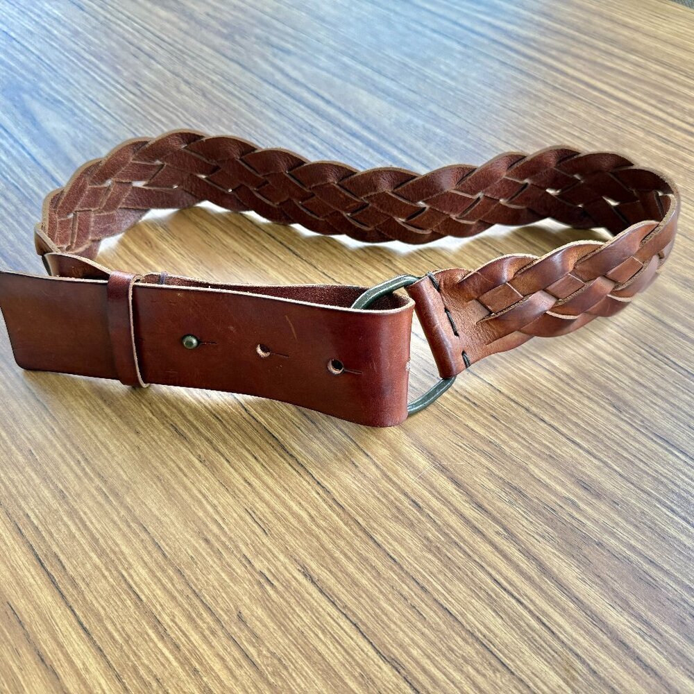 A.P.C. Woven Leather Belt Brown Wide Adjustable